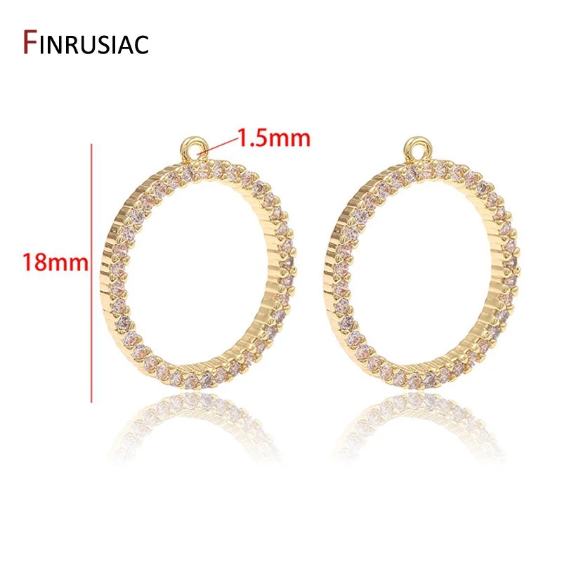 2026 New Shiny Zircon Round Circle Pendant Charm DIY Making Earrings Necklace Fittings 14k Gold Plated Jewelry Making Supplies
