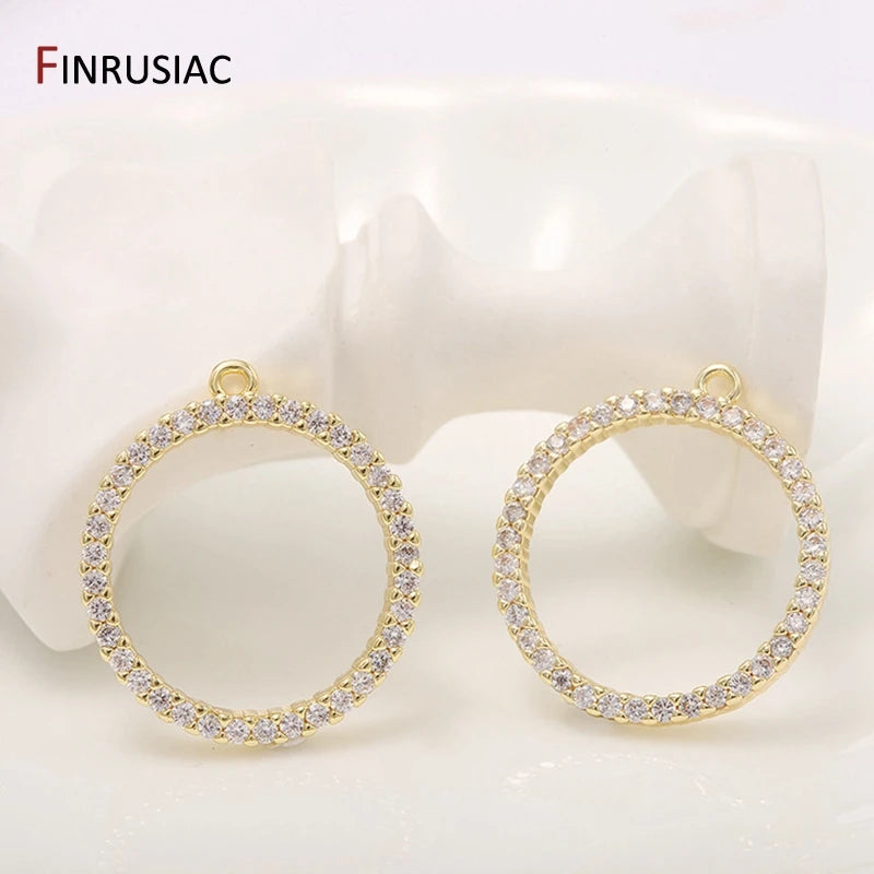 2026 New Shiny Zircon Round Circle Pendant Charm DIY Making Earrings Necklace Fittings 14k Gold Plated Jewelry Making Supplies