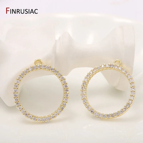 2026 New Shiny Zircon Round Circle Pendant Charm DIY Making Earrings Necklace Fittings 14k Gold Plated Jewelry Making Supplies