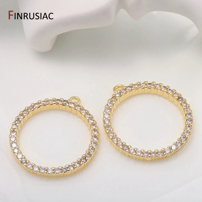 2026 New Shiny Zircon Round Circle Pendant Charm DIY Making Earrings Necklace Fittings 14k Gold Plated Jewelry Making Supplies
