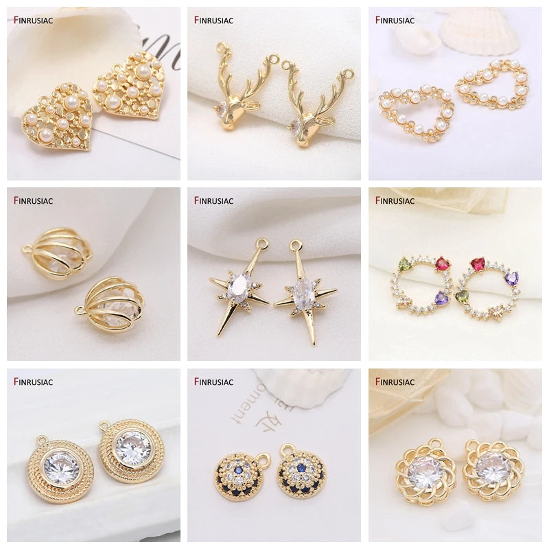 2026 New Shiny Zircon Round Circle Pendant Charm DIY Making Earrings Necklace Fittings 14k Gold Plated Jewelry Making Supplies