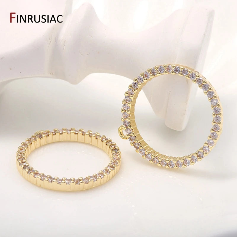 2026 New Shiny Zircon Round Circle Pendant Charm DIY Making Earrings Necklace Fittings 14k Gold Plated Jewelry Making Supplies
