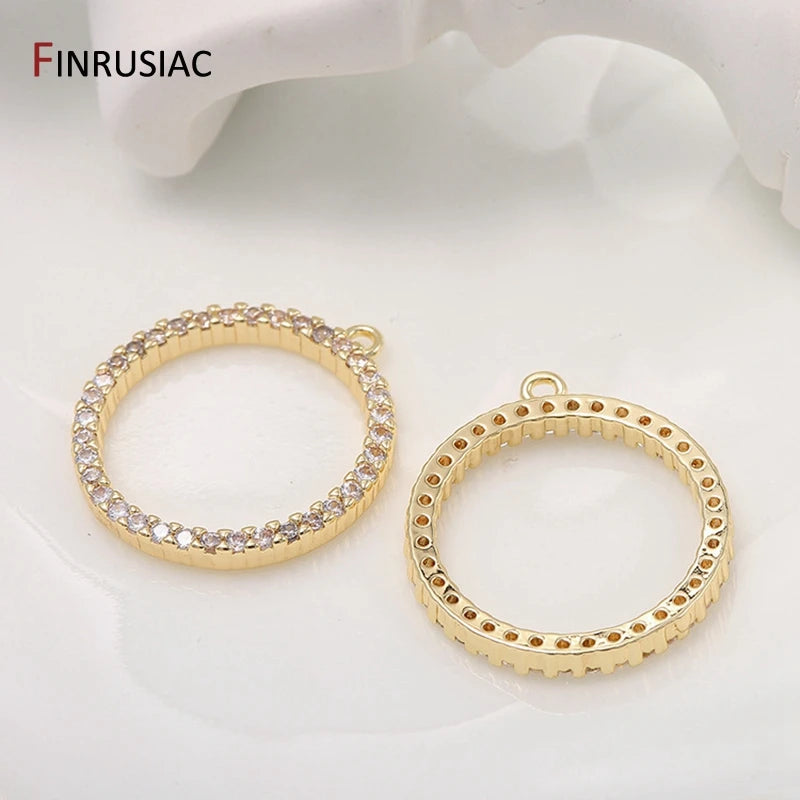 2026 New Shiny Zircon Round Circle Pendant Charm DIY Making Earrings Necklace Fittings 14k Gold Plated Jewelry Making Supplies