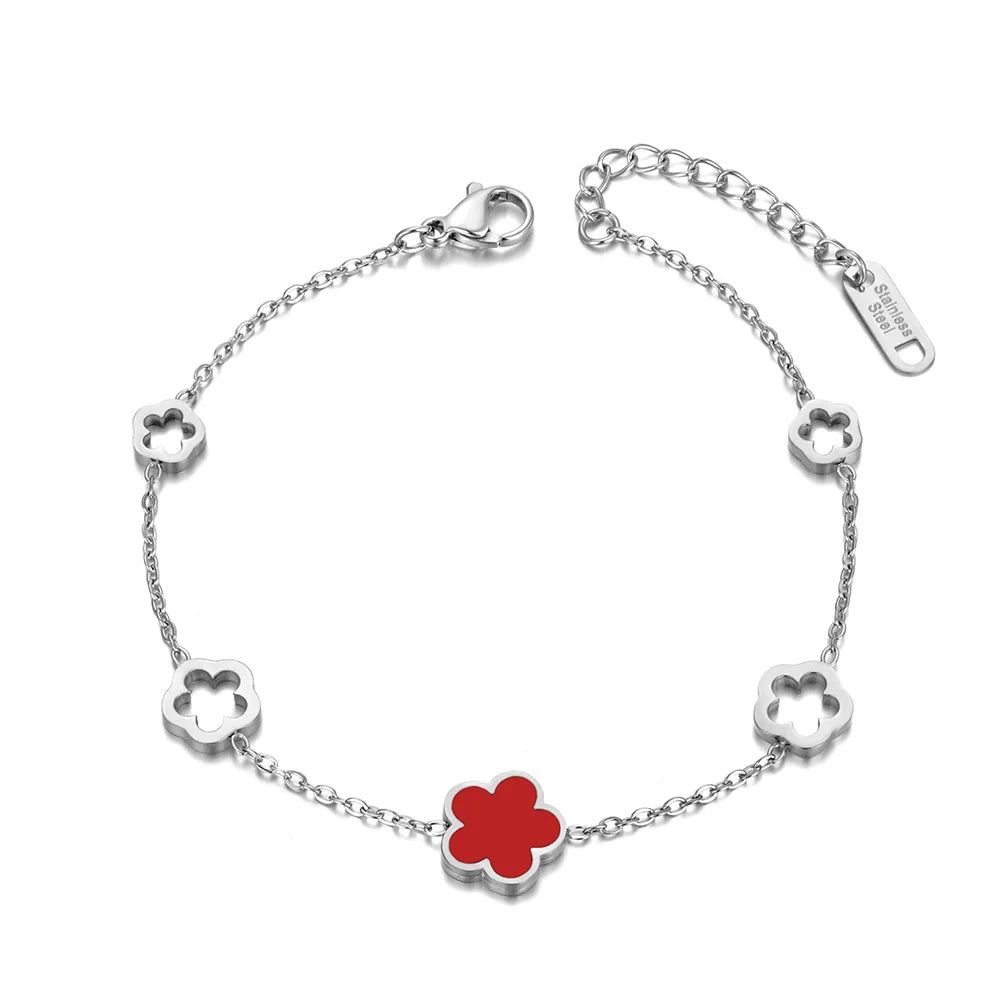Lokaer Trendy Stainless Steel White Black Green Shell Flower Charm Bracelets For Women Girl Chain & Link Bracelet Jewelry B19056