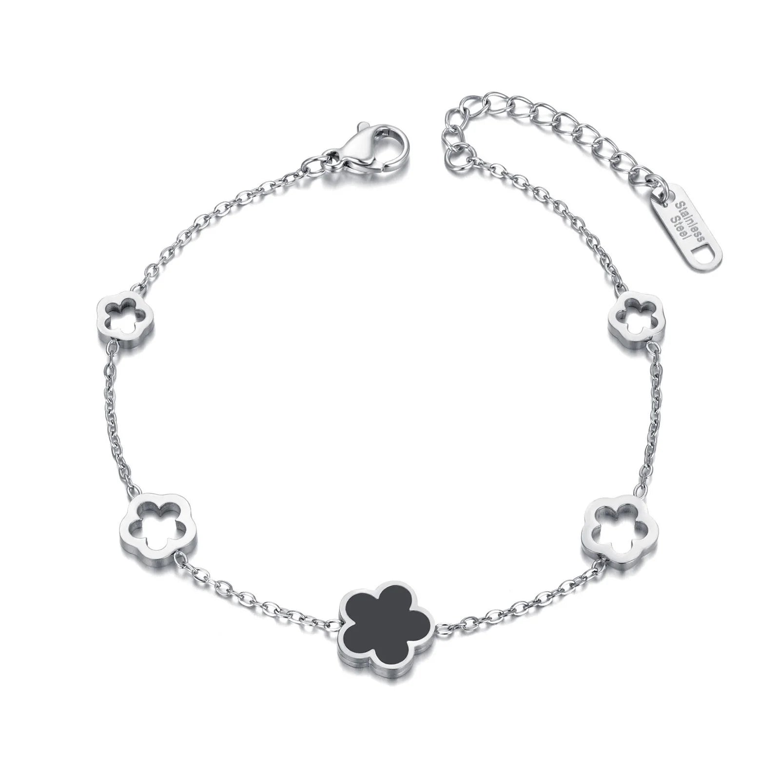 Lokaer Trendy Stainless Steel White Black Green Shell Flower Charm Bracelets For Women Girl Chain & Link Bracelet Jewelry B19056