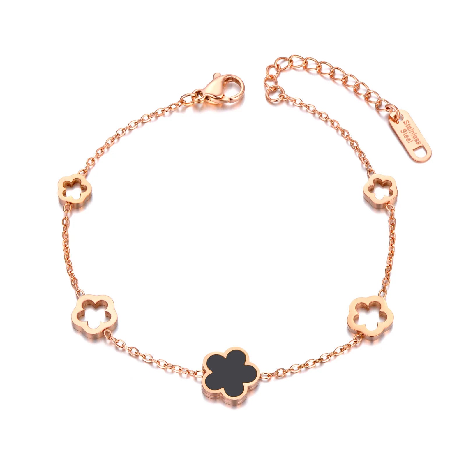Lokaer Trendy Stainless Steel White Black Green Shell Flower Charm Bracelets For Women Girl Chain & Link Bracelet Jewelry B19056