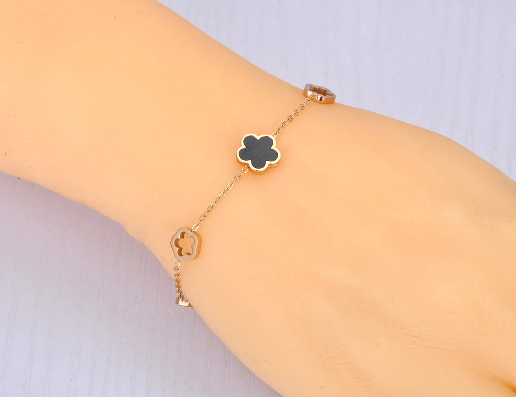 Lokaer Trendy Stainless Steel White Black Green Shell Flower Charm Bracelets For Women Girl Chain & Link Bracelet Jewelry B19056
