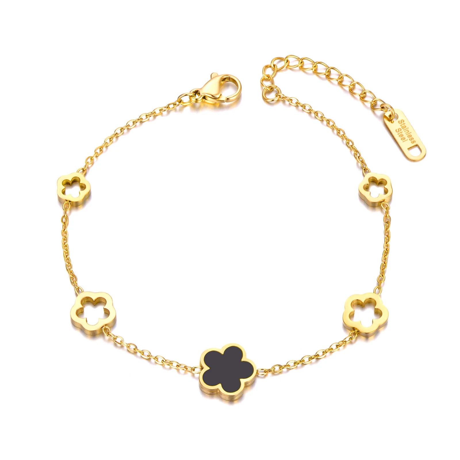 Lokaer Trendy Stainless Steel White Black Green Shell Flower Charm Bracelets For Women Girl Chain & Link Bracelet Jewelry B19056
