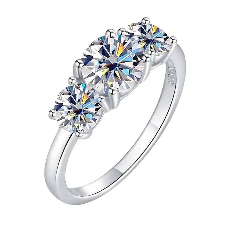 Total 4.0CT D Color Moissanite Three Stone Engagement Ring 925 Silver Rings 18K Gold Plated Customs Fine Jewelry Gift Wholesale
