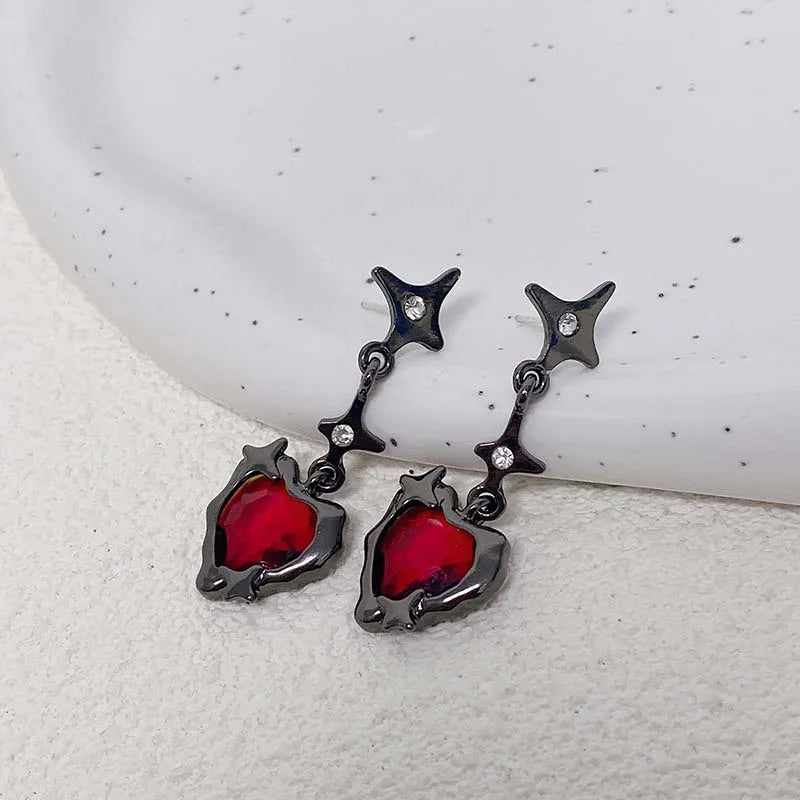 Gothic Starlight Heart Dangle Earrings for Women Romantic Colorful Zircon Irregular Star Opal Y2K Accessories Fashion Jewelry