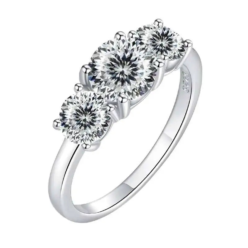 Total 4.0CT D Color Moissanite Three Stone Engagement Ring 925 Silver Rings 18K Gold Plated Customs Fine Jewelry Gift Wholesale