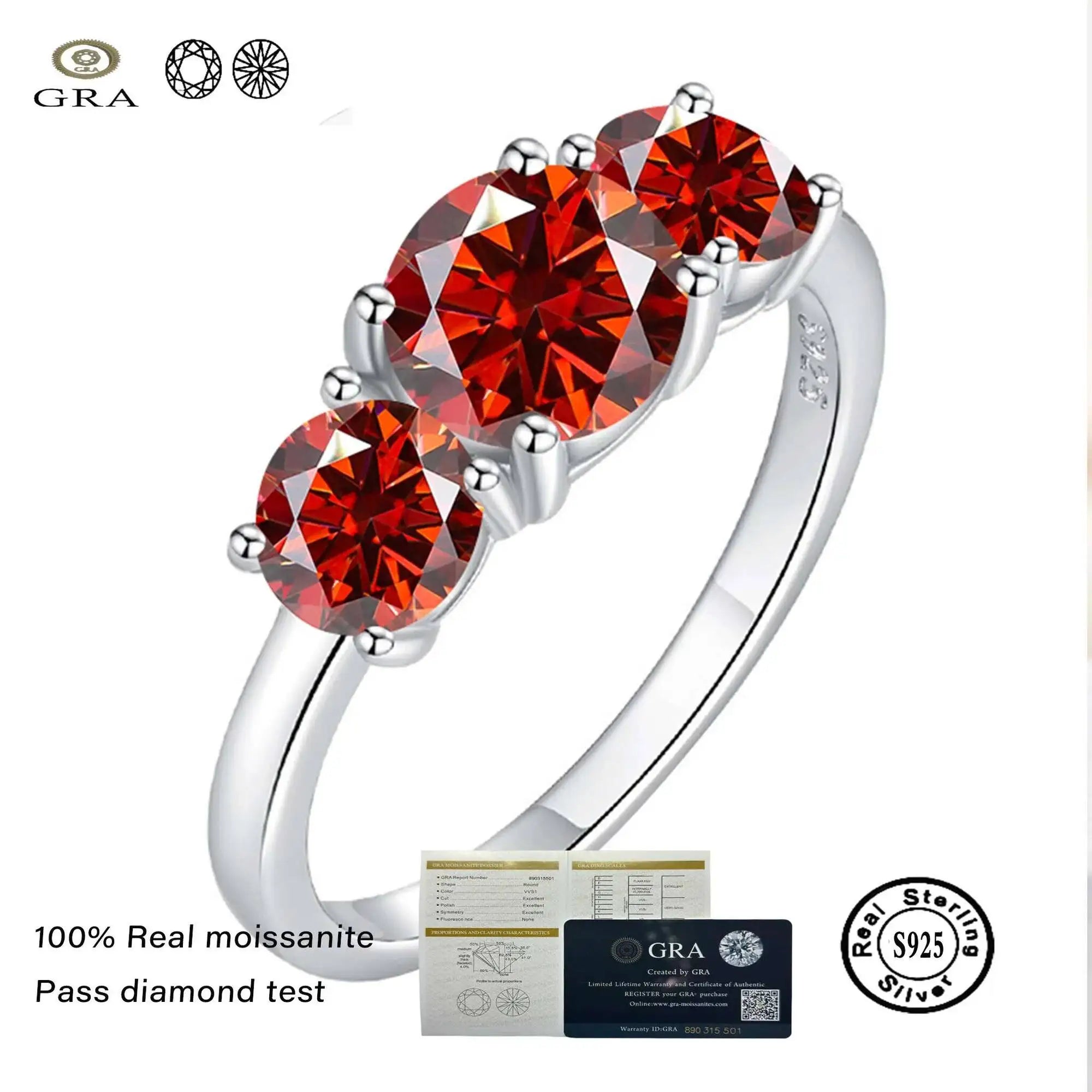 Total 4.0CT D Color Moissanite Three Stone Engagement Ring 925 Silver Rings 18K Gold Plated Customs Fine Jewelry Gift Wholesale
