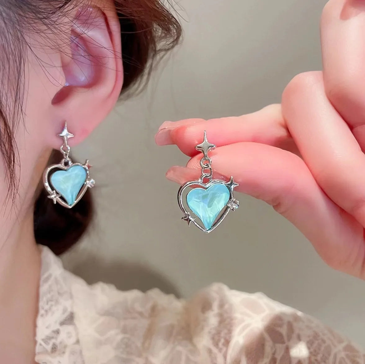 Gothic Starlight Heart Dangle Earrings for Women Romantic Colorful Zircon Irregular Star Opal Y2K Accessories Fashion Jewelry