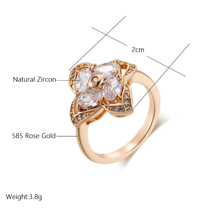 SYOUJYO Shiny Natural Zircon Flower Shape Ring For Women 585 Rose Gold Color Luxury Fine Jewelry Gift