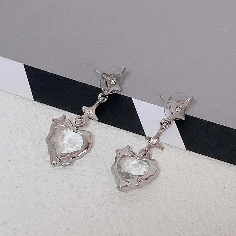 Gothic Starlight Heart Dangle Earrings for Women Romantic Colorful Zircon Irregular Star Opal Y2K Accessories Fashion Jewelry