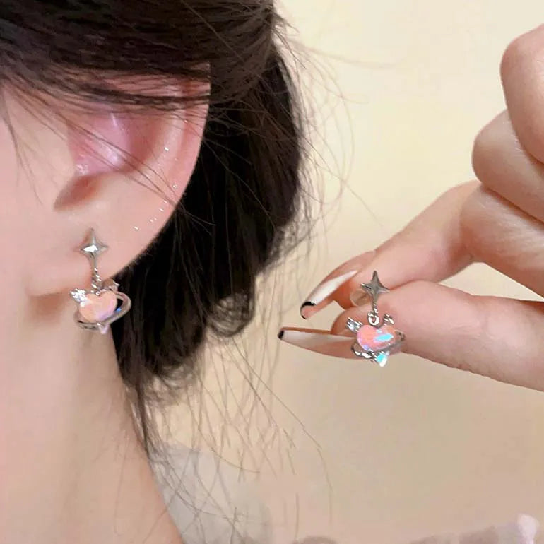 Gothic Starlight Heart Dangle Earrings for Women Romantic Colorful Zircon Irregular Star Opal Y2K Accessories Fashion Jewelry