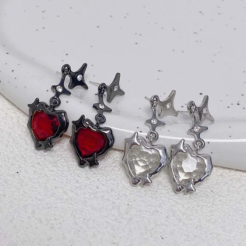 Gothic Starlight Heart Dangle Earrings for Women Romantic Colorful Zircon Irregular Star Opal Y2K Accessories Fashion Jewelry