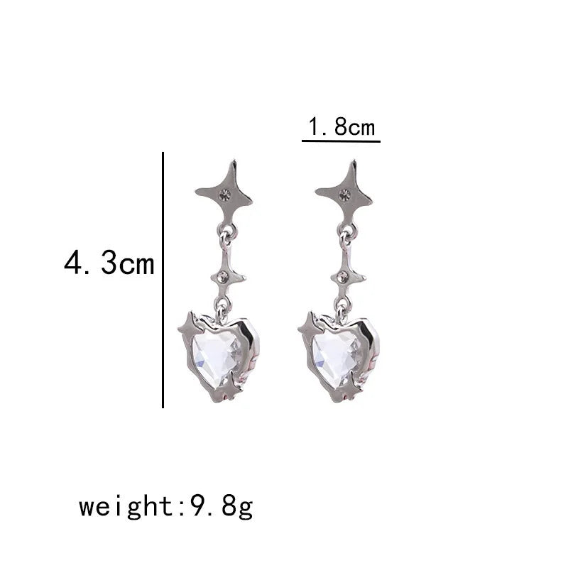 Gothic Starlight Heart Dangle Earrings for Women Romantic Colorful Zircon Irregular Star Opal Y2K Accessories Fashion Jewelry