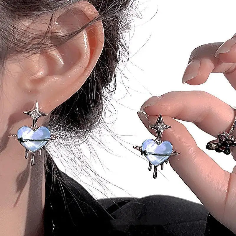 Gothic Starlight Heart Dangle Earrings for Women Romantic Colorful Zircon Irregular Star Opal Y2K Accessories Fashion Jewelry