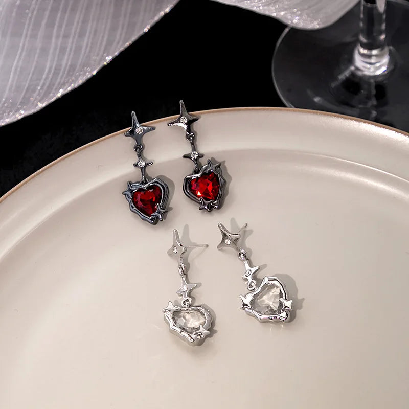 Gothic Starlight Heart Dangle Earrings for Women Romantic Colorful Zircon Irregular Star Opal Y2K Accessories Fashion Jewelry