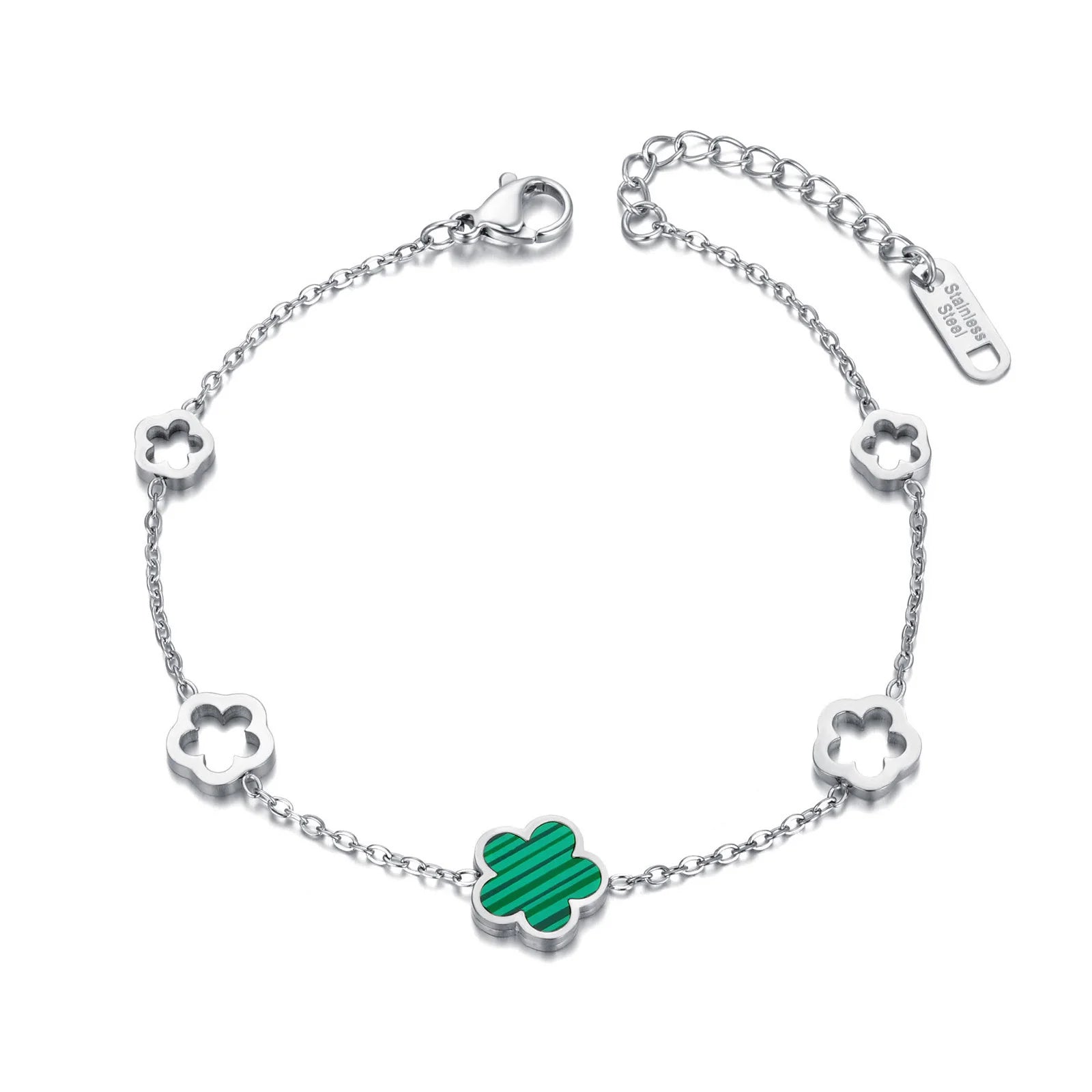 Lokaer Trendy Stainless Steel White Black Green Shell Flower Charm Bracelets For Women Girl Chain & Link Bracelet Jewelry B19056