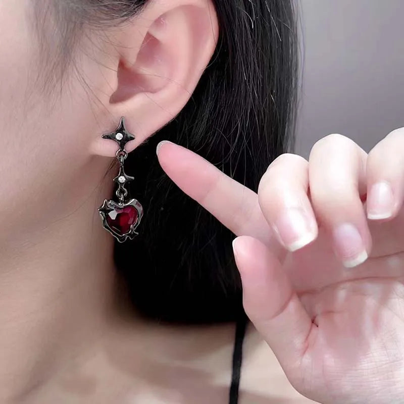 Gothic Starlight Heart Dangle Earrings for Women Romantic Colorful Zircon Irregular Star Opal Y2K Accessories Fashion Jewelry