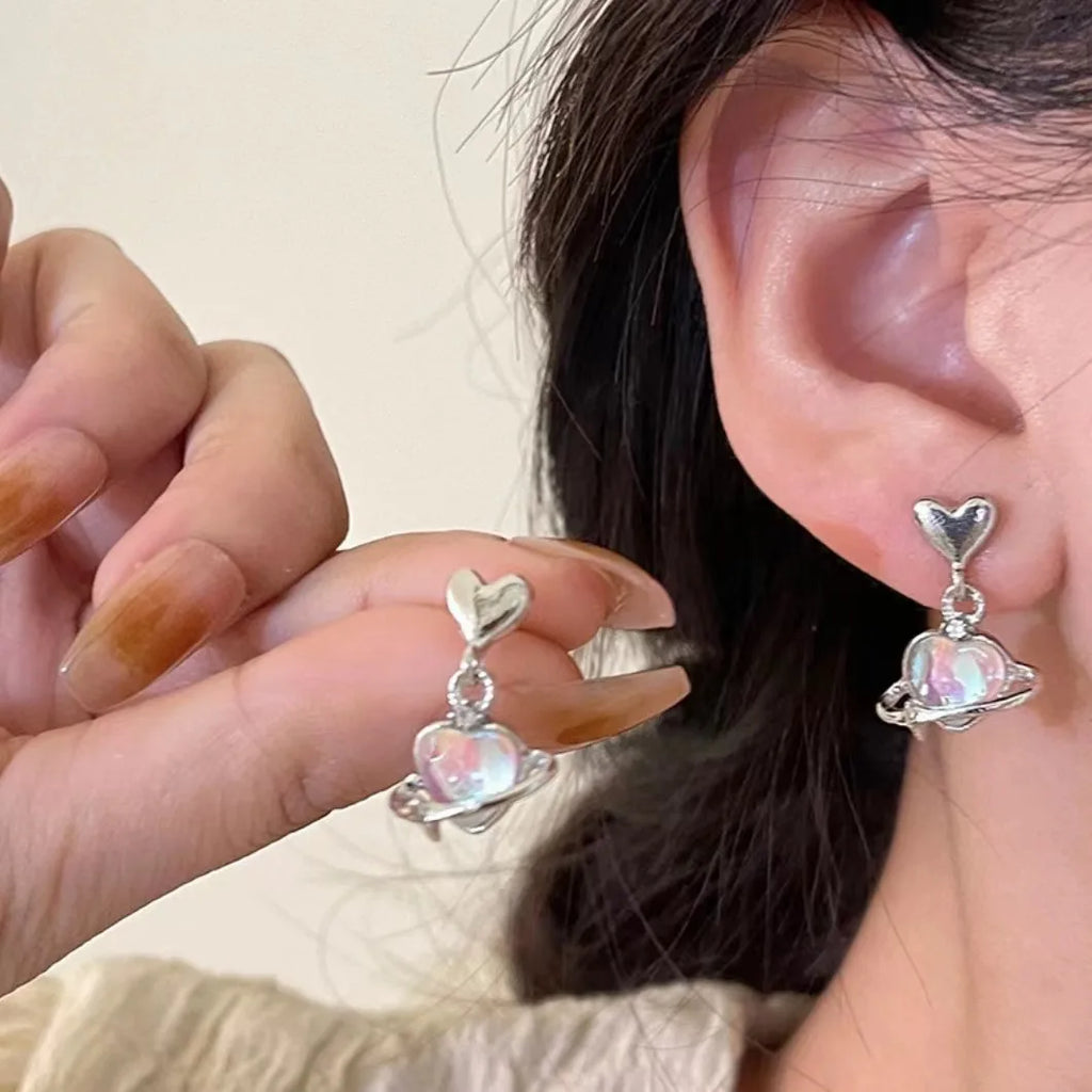 Gothic Starlight Heart Dangle Earrings for Women Romantic Colorful Zircon Irregular Star Opal Y2K Accessories Fashion Jewelry
