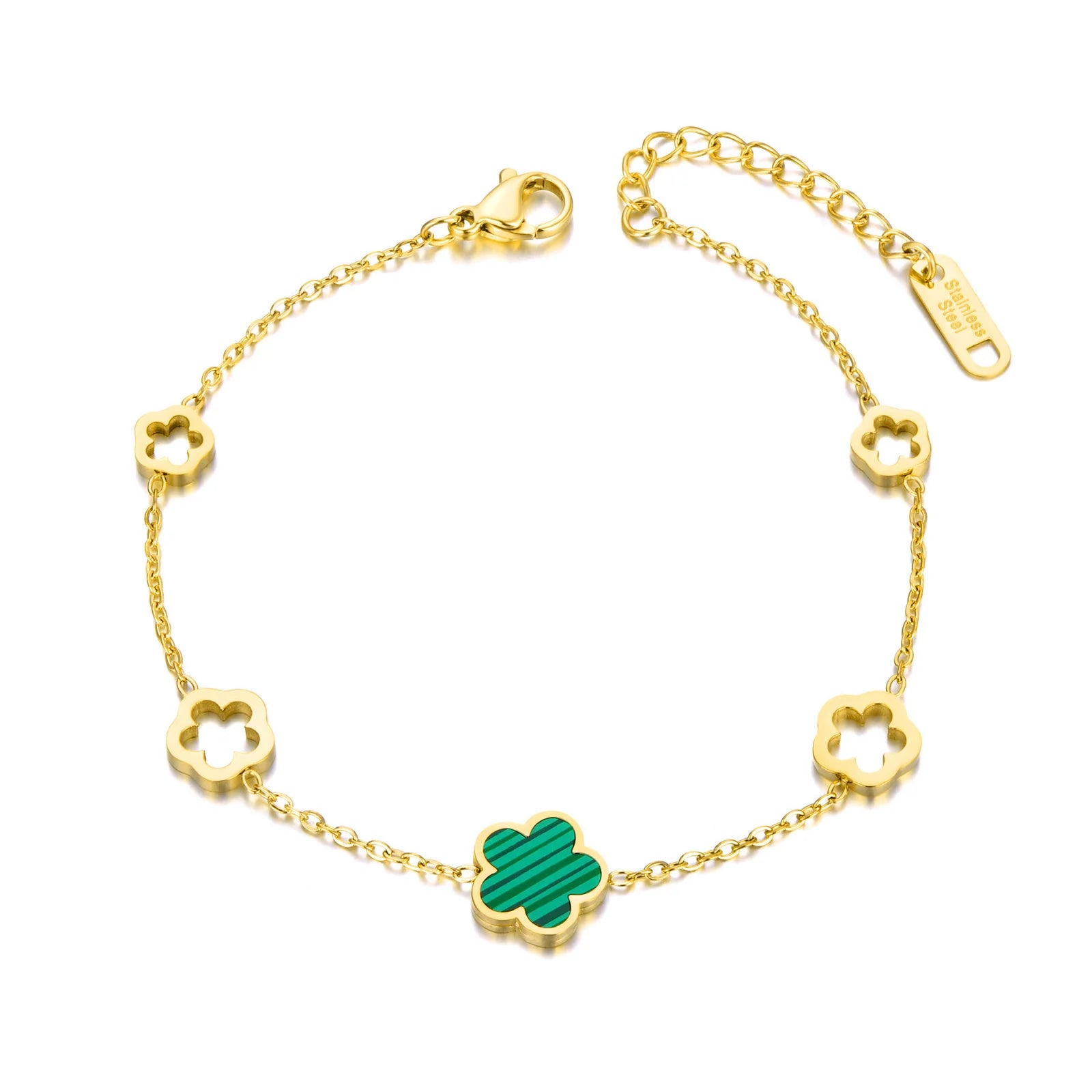 Lokaer Trendy Stainless Steel White Black Green Shell Flower Charm Bracelets For Women Girl Chain & Link Bracelet Jewelry B19056