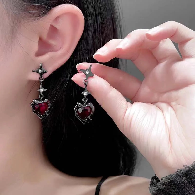 Gothic Starlight Heart Dangle Earrings for Women Romantic Colorful Zircon Irregular Star Opal Y2K Accessories Fashion Jewelry